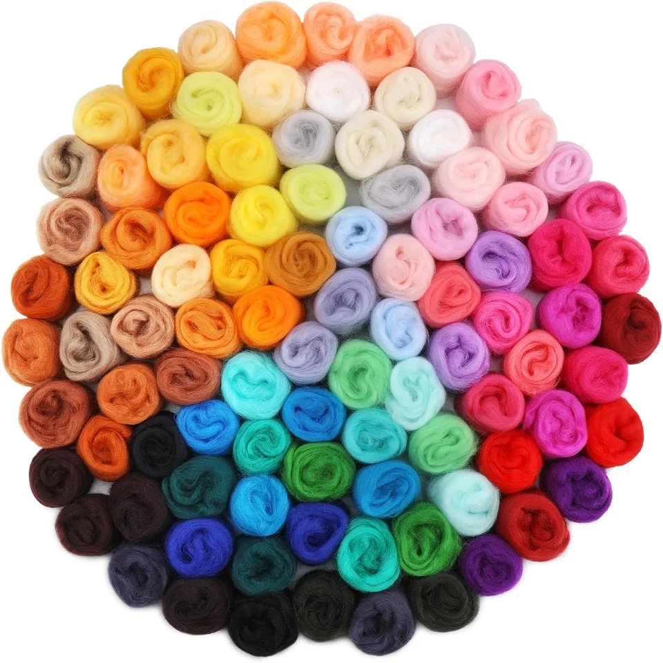 96-Pcs Wool Roving Yarn- Multicolor- Doll Making- Hand Spinning- Wool Wet and Dry Felting