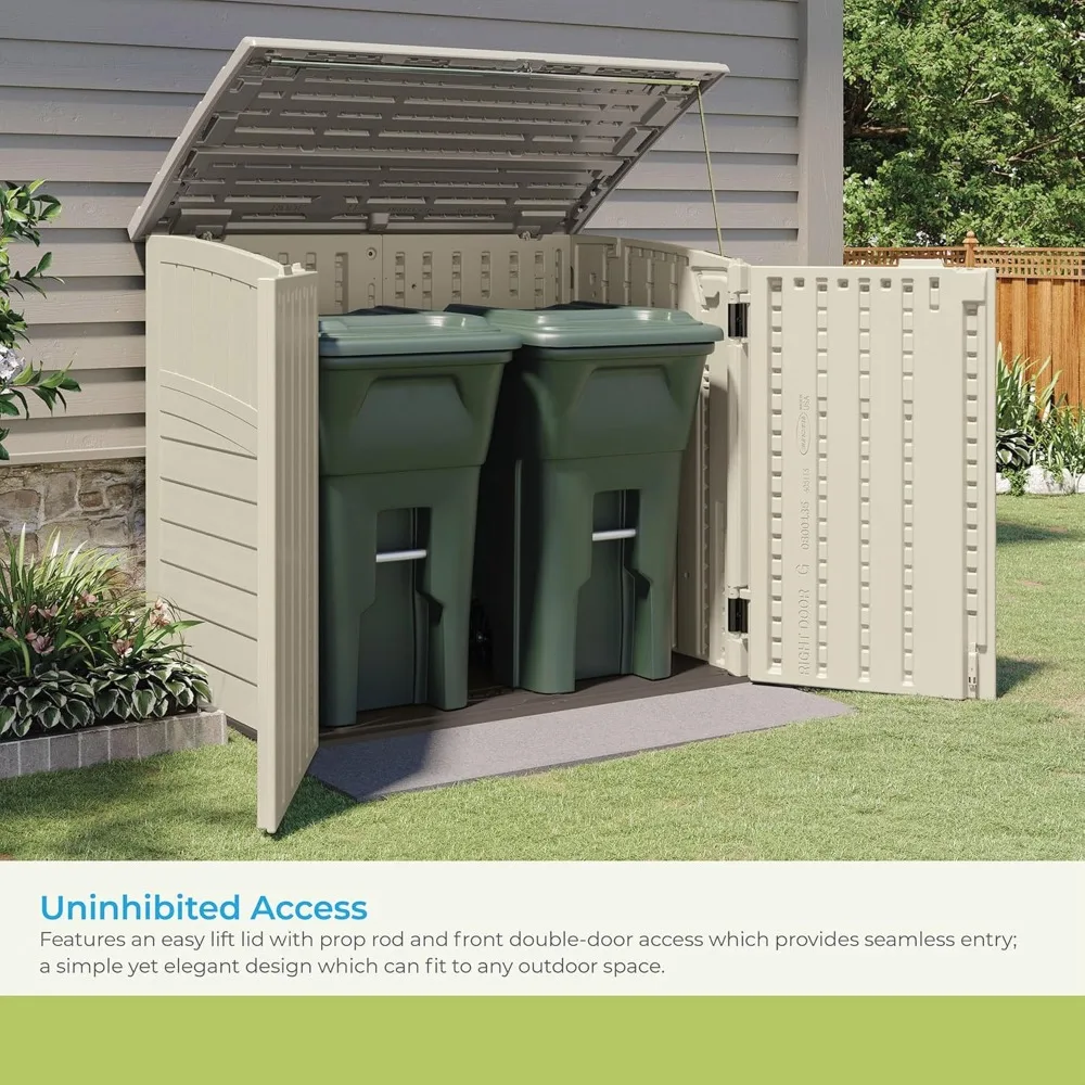 34 Cu Ft Capacity Horizontal Outdoor Storage Shed- Garbage Cans- Garden Accessories- Backyard, and Patio Use- Rodent Proof, Waterproof- Rot Proof - Image 5