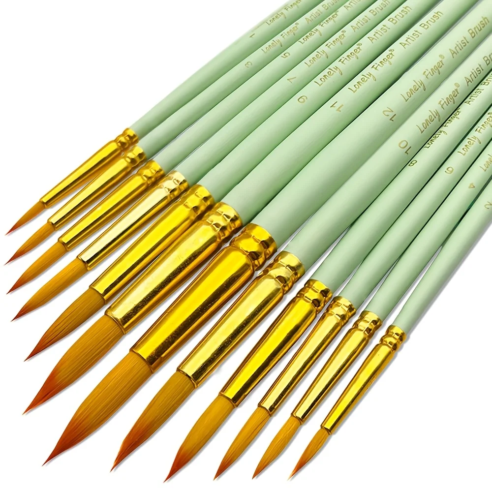 12-pcs Professional Round Artist Paint Brush Set- Soft Synthetic Nylon Hair- Pointed Tip- Acrylic and Watercolor - Image 10