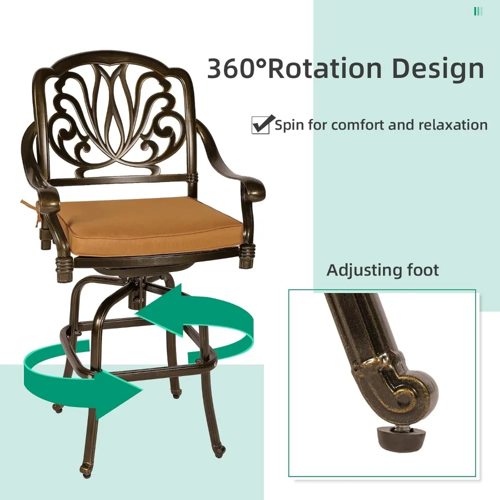 5-Piece Patio Set- Swivel Bar Stools- All-Weather, Cast Aluminum- Bar Height Bistro Set with 4 Cushioned Chairs- 3 Different Set Styles - Image 2