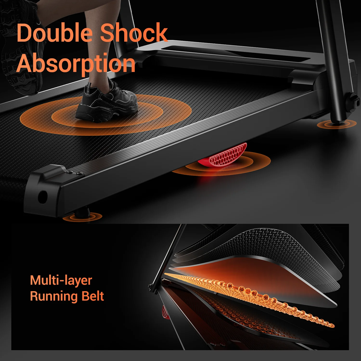 3.0 HP Brushless, Foldable Home Treadmill- 300 LB Capacity- HR Monitor and Dual Shock Absorption- Cup/Phone Holder- Quiet Design - Image 4