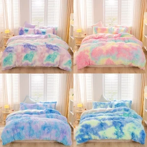 3-pcs- Tie Dye Plush Duvet Cover Set ( 1 Duvet Cover + 2 Pillowcases)- Soft & Warm Bedding Set- All Sizes, Many Colors