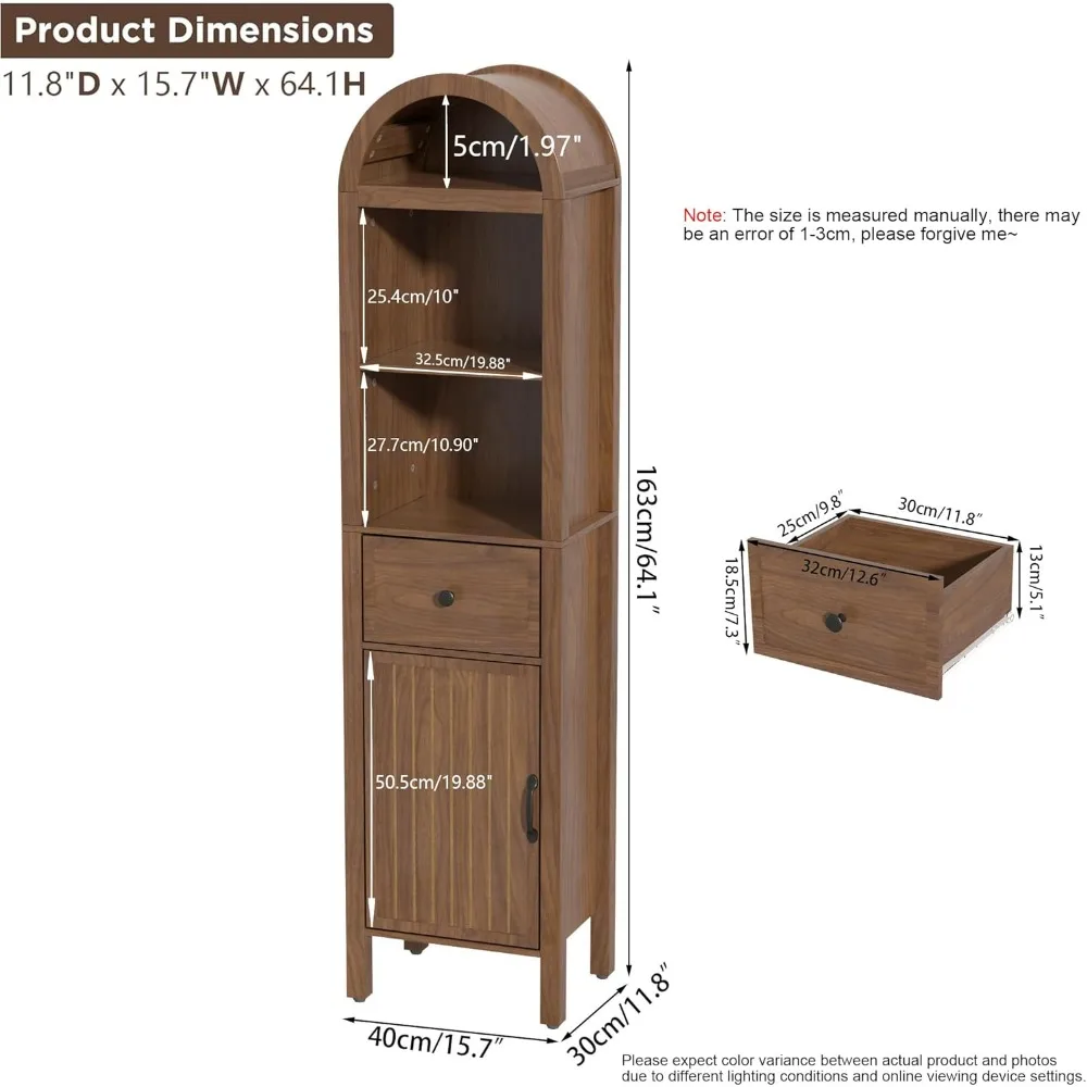 64" Tall Storage Cabinet- Adjustable Shelves- Tall, Narrow Arched, Freestanding Tower Cabinet with Fluted Door - Image 2
