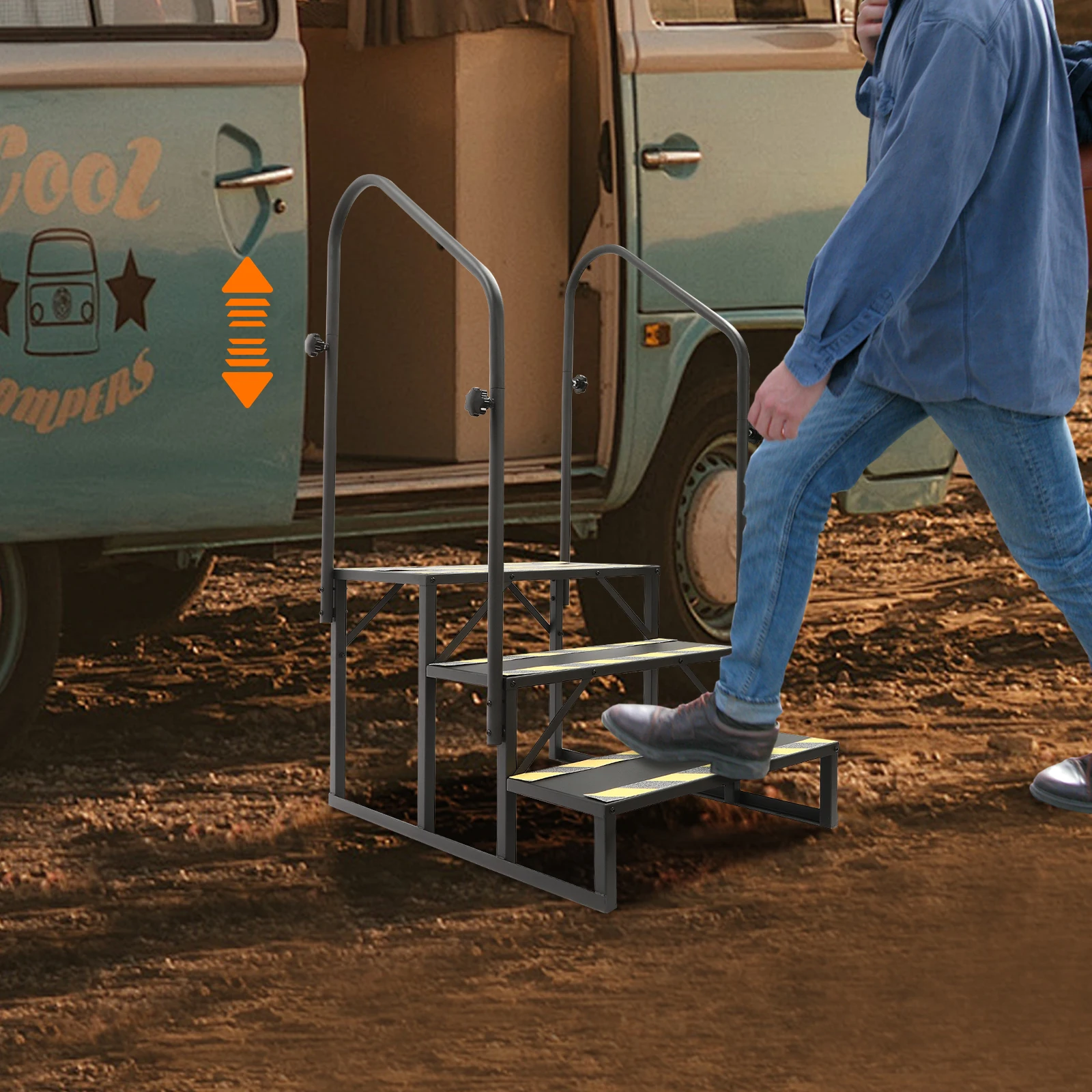 3-Step Ladder- RV Steps with Handrail- Pool Ladder- Heavy-Duty Safety Steps- Stairs Steps for Home, RV, Camper, Hot Tub, etc. - Image 2