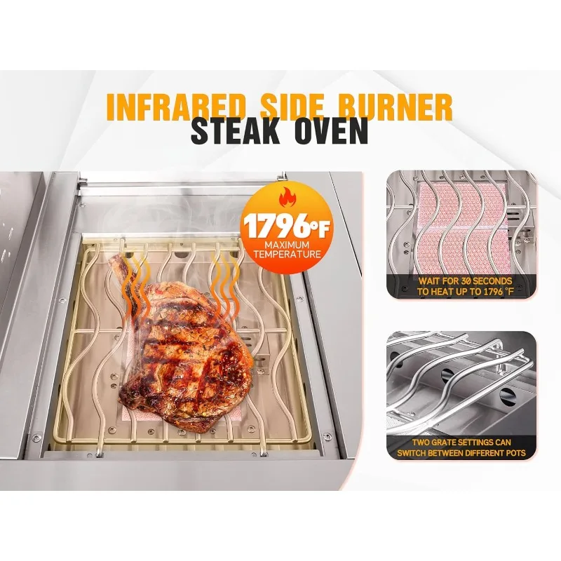 Deluxe 8-Burner Stainless Steel Propane Gas Grill- BBQ Island with Infrared Side Burner and Large Cooking Area - Image 5