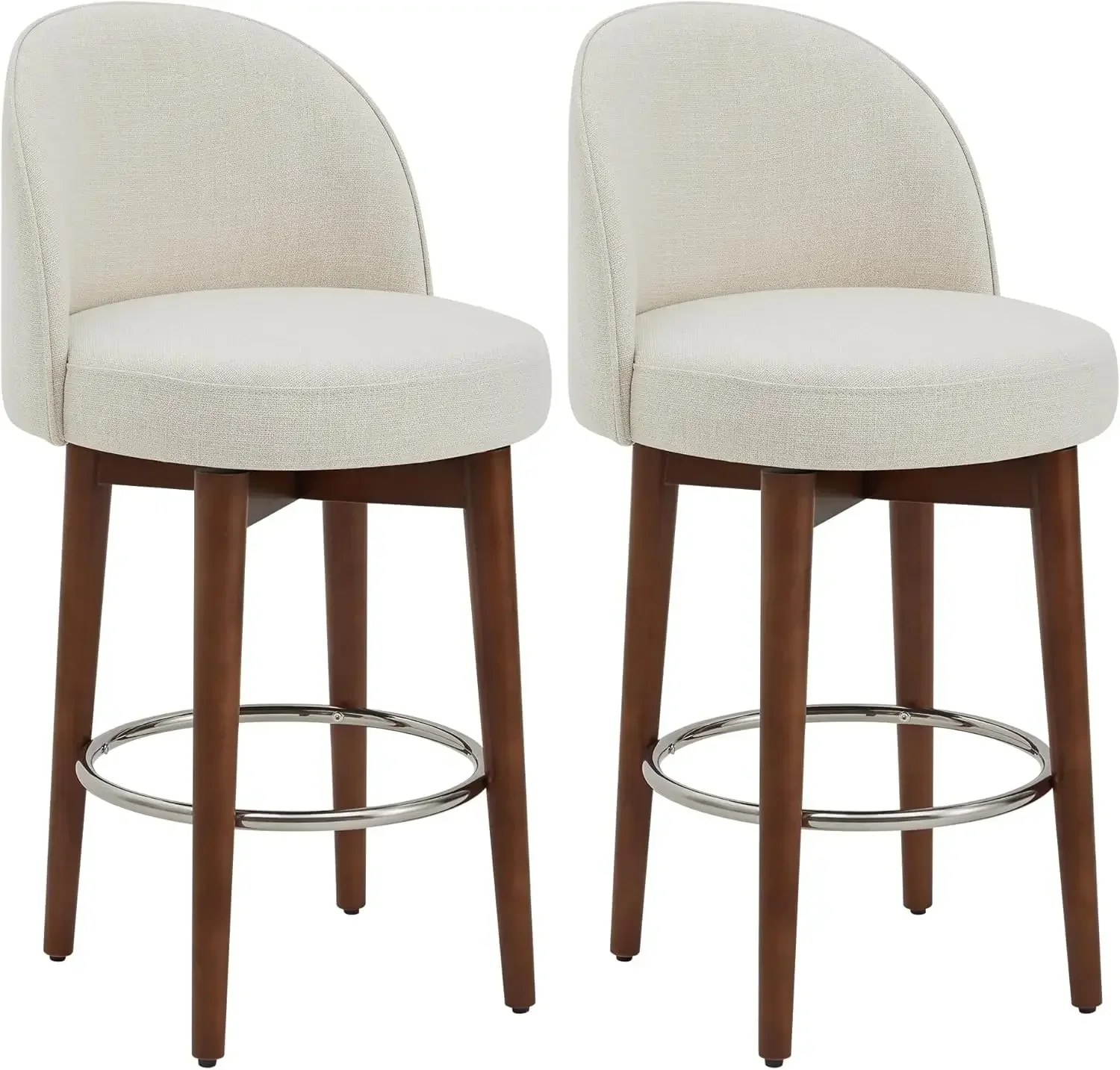 Set of 2 Counter-Height Bar Stools- FSC Certified Swivel Barstools for Kitchen Island- 26.4" H Seat Height- Linen Fabric - Image 2