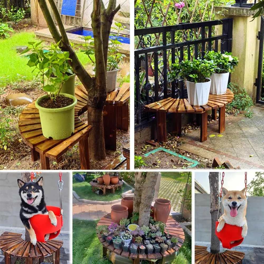 Wrap-Around Tree Bench- Curved Wooden Seat- Semicircular Design for Gardens, Patios, Backyards, and Lawns - Image 5