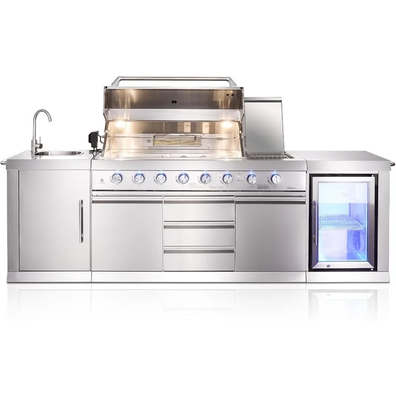 Deluxe 8-Burner Stainless Steel Propane Gas Grill- BBQ Island with Infrared Side Burner and Large Cooking Area - Image 2