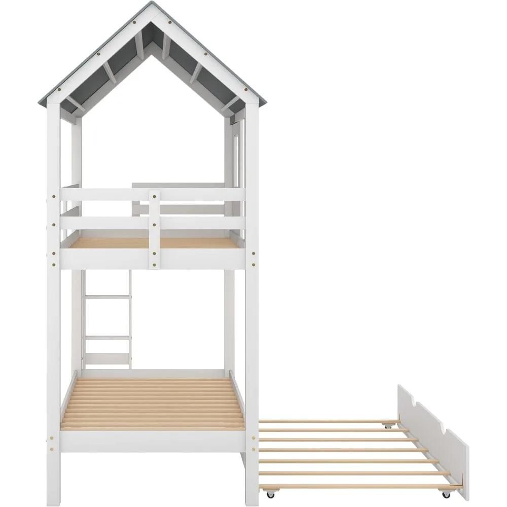 House Bunk Bed for Kids- Twin-Over-Twin Bunk Bed with Trundle- Kids Playhouse Bunk Beds for Girls & Boys- No Box Spring Needed - Image 6