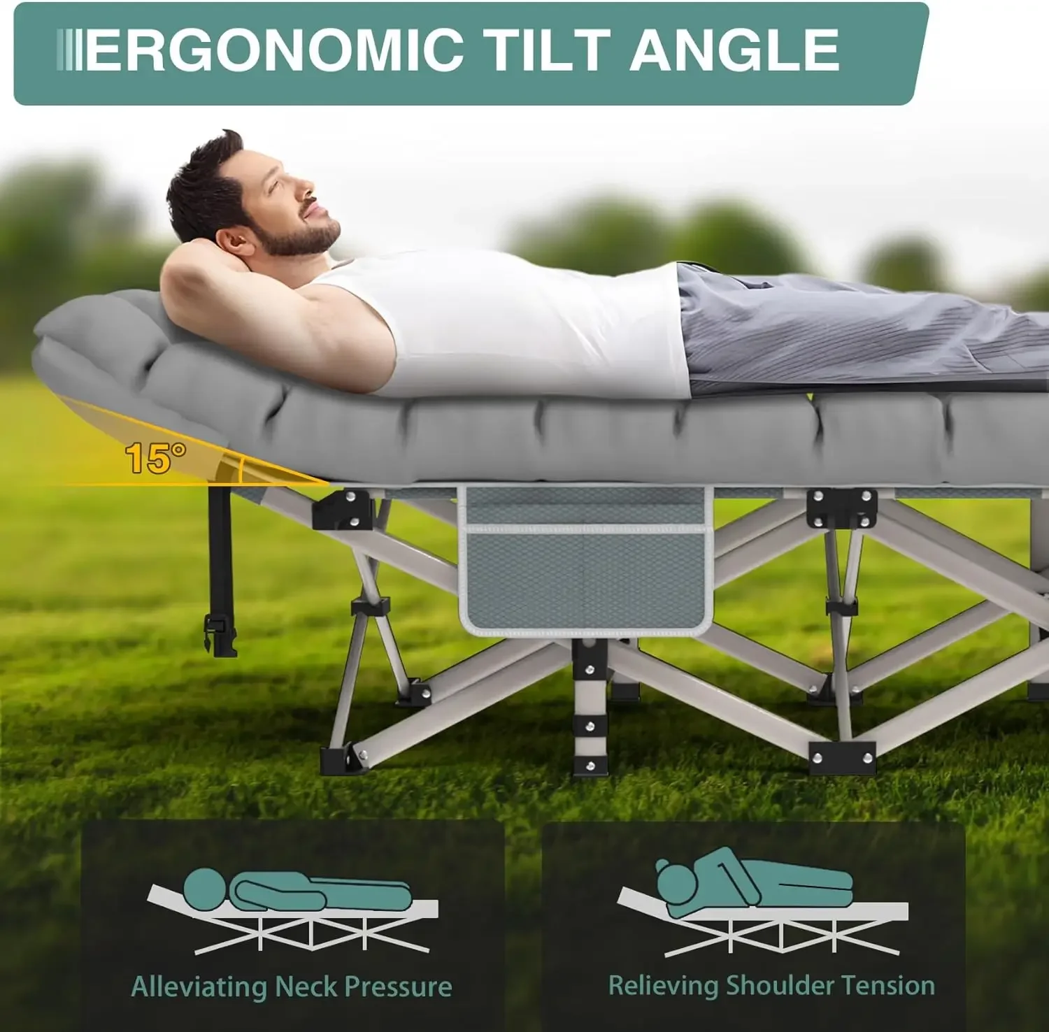 XXL Camping Bed/Camping Cots For Adults- Portable & Foldable- 4" Cozy Mattress- Easy-to-Carry Outdoor Daybed- Forest Green - Image 4