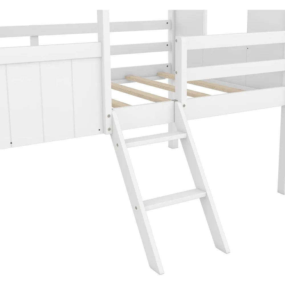 Twin House Bed for Kids- Wood Low-loft Bed Frame with Windows and Roof- Easy Assembly, for Girls/ Boys- 4 Colors - Image 6
