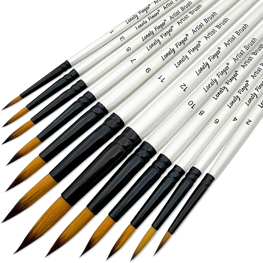 12-pcs Professional Round Artist Paint Brush Set- Soft Synthetic Nylon Hair- Pointed Tip- Acrylic and Watercolor - Image 6