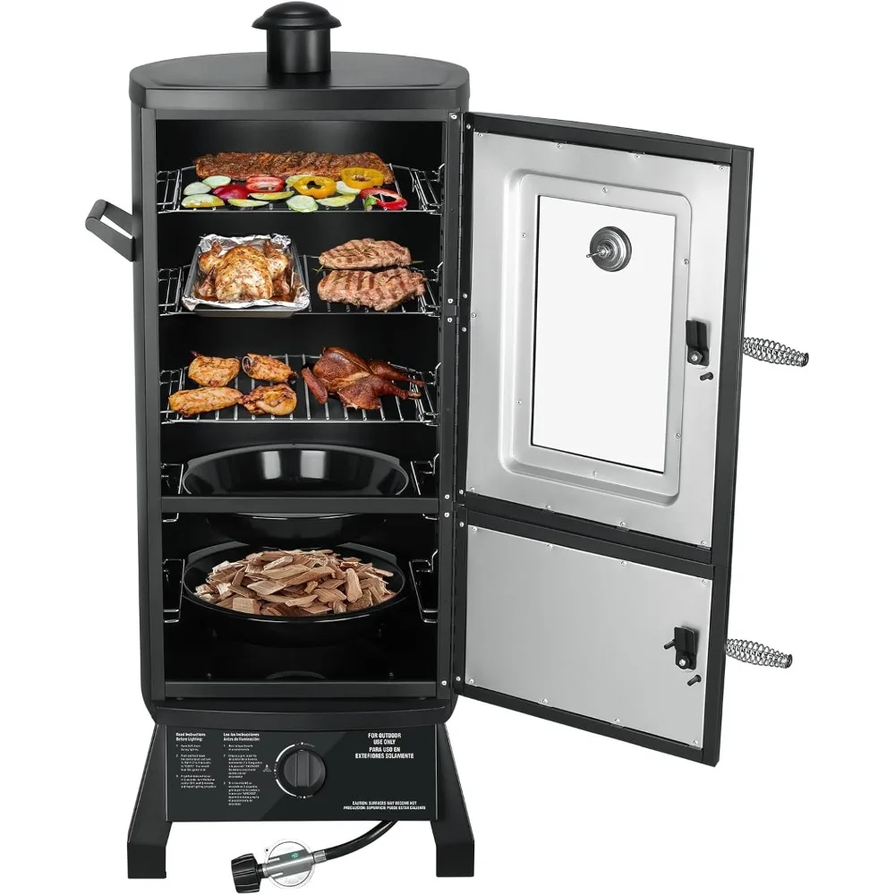 Propane Smoker with Cover- Vertical Smoker Grill- Temperature Control- Heavy-duty- Three Removable Smoking Shelves - Image 2
