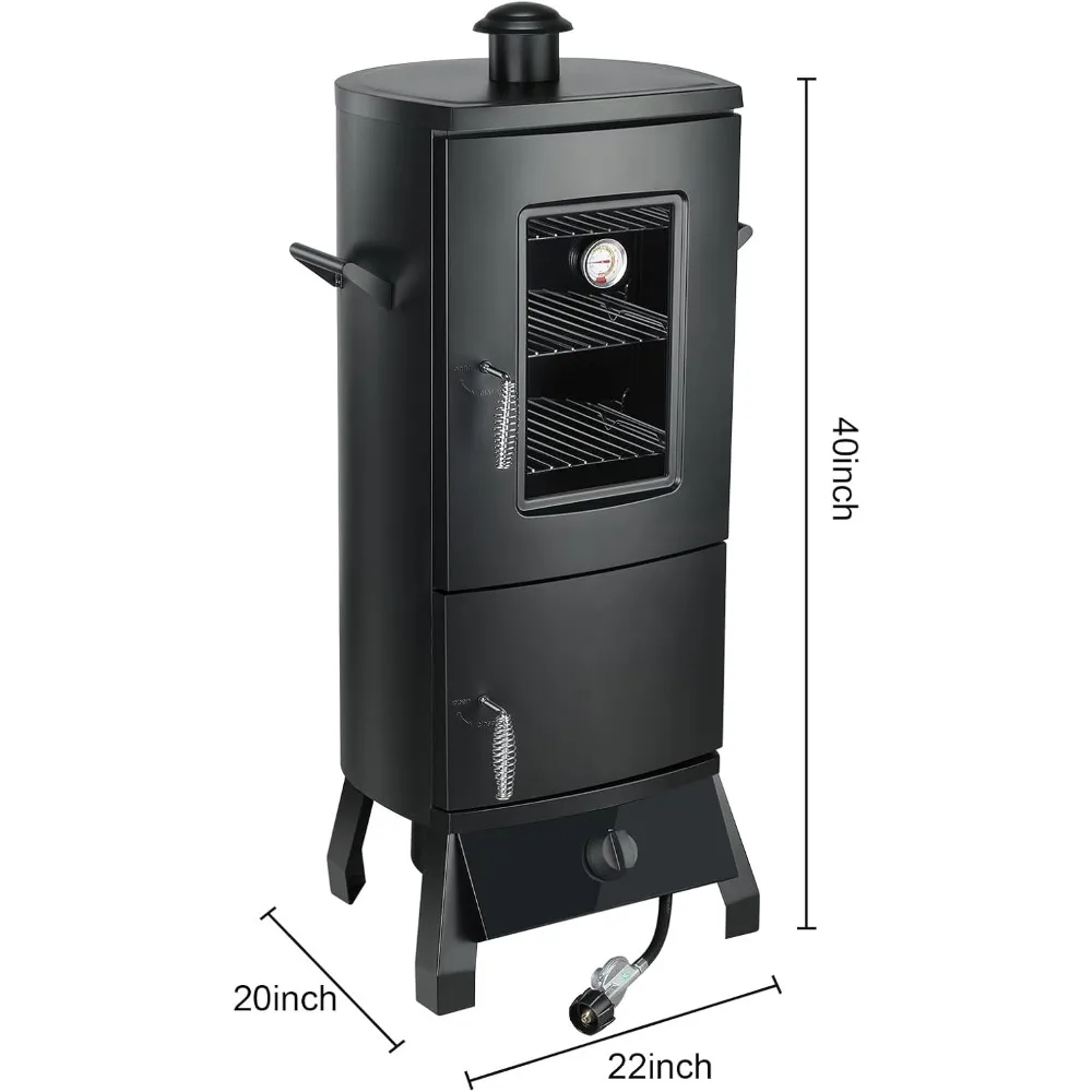 Propane Smoker with Cover- Vertical Smoker Grill- Temperature Control- Heavy-duty- Three Removable Smoking Shelves - Image 5
