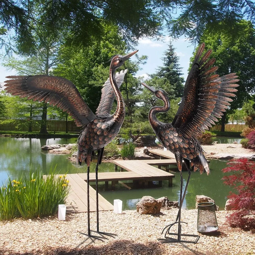 Blue Heron Metal Garden Statues- Set of 2- 46" - Image 6