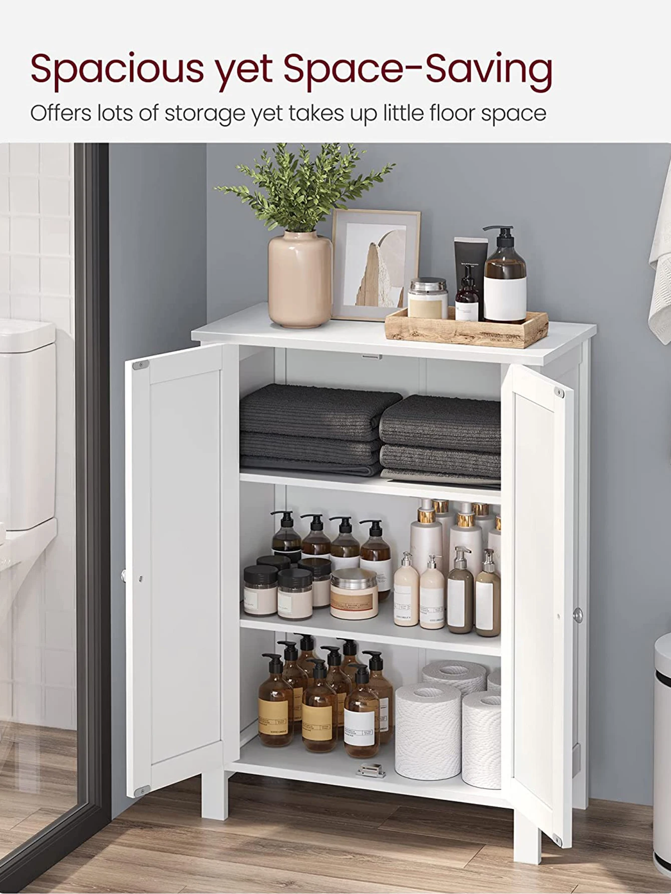 Storage Cabinet- Storage Unit With 2 Adjustable Shelves- Freestanding - Image 3