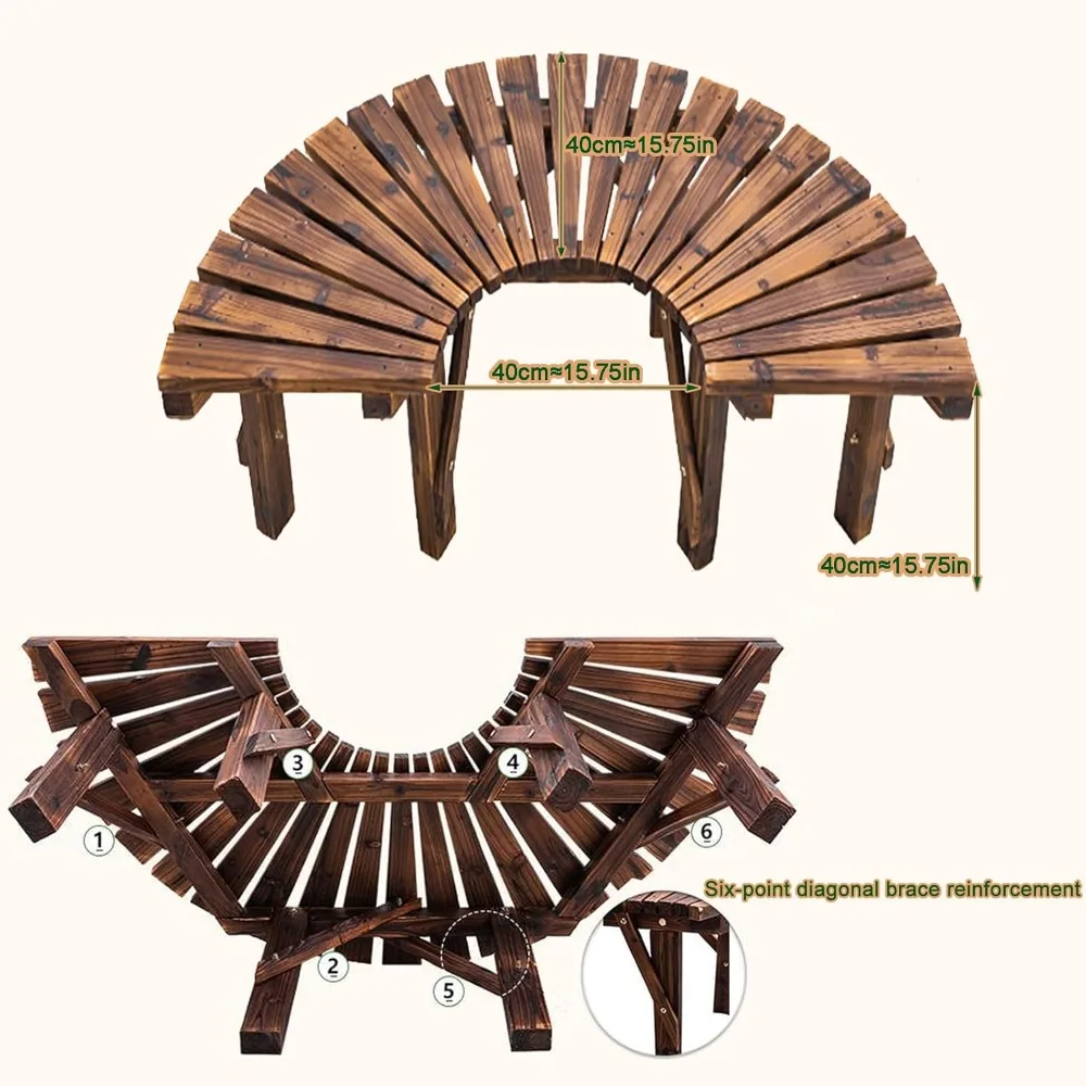 Wrap-Around Tree Bench- Curved Wooden Seat- Semicircular Design for Gardens, Patios, Backyards, and Lawns - Image 6