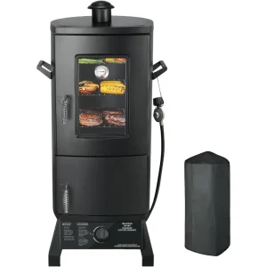 Propane Smoker with Cover- Vertical Smoker Grill- Temperature Control- Heavy-duty- Three Removable Smoking Shelves