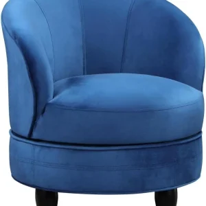 Accent Blue Velvet Chair- 360-Degree Swivel- Transitional Style for Living Room