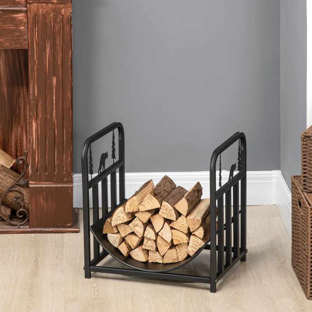 Firewood Rack with Fireplace Tools- Indoor/ Outdoor Firewood Holder- Curved Bottom - Image 2