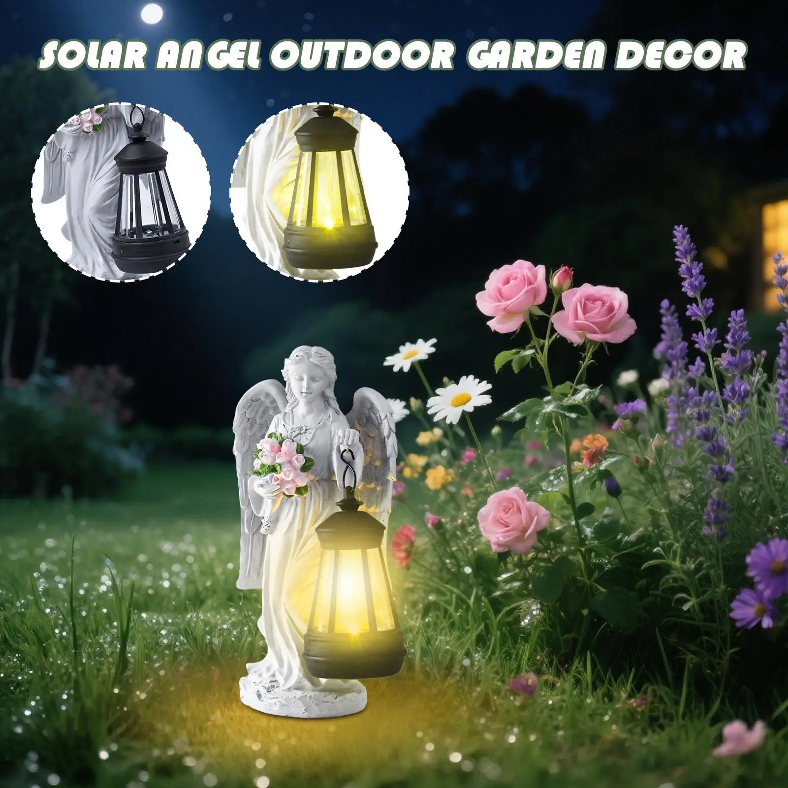 Angel Sculpture- Decorative Resin Statue- Solar Lantern For Patio, Yard, Backyard, or Garden - Image 5