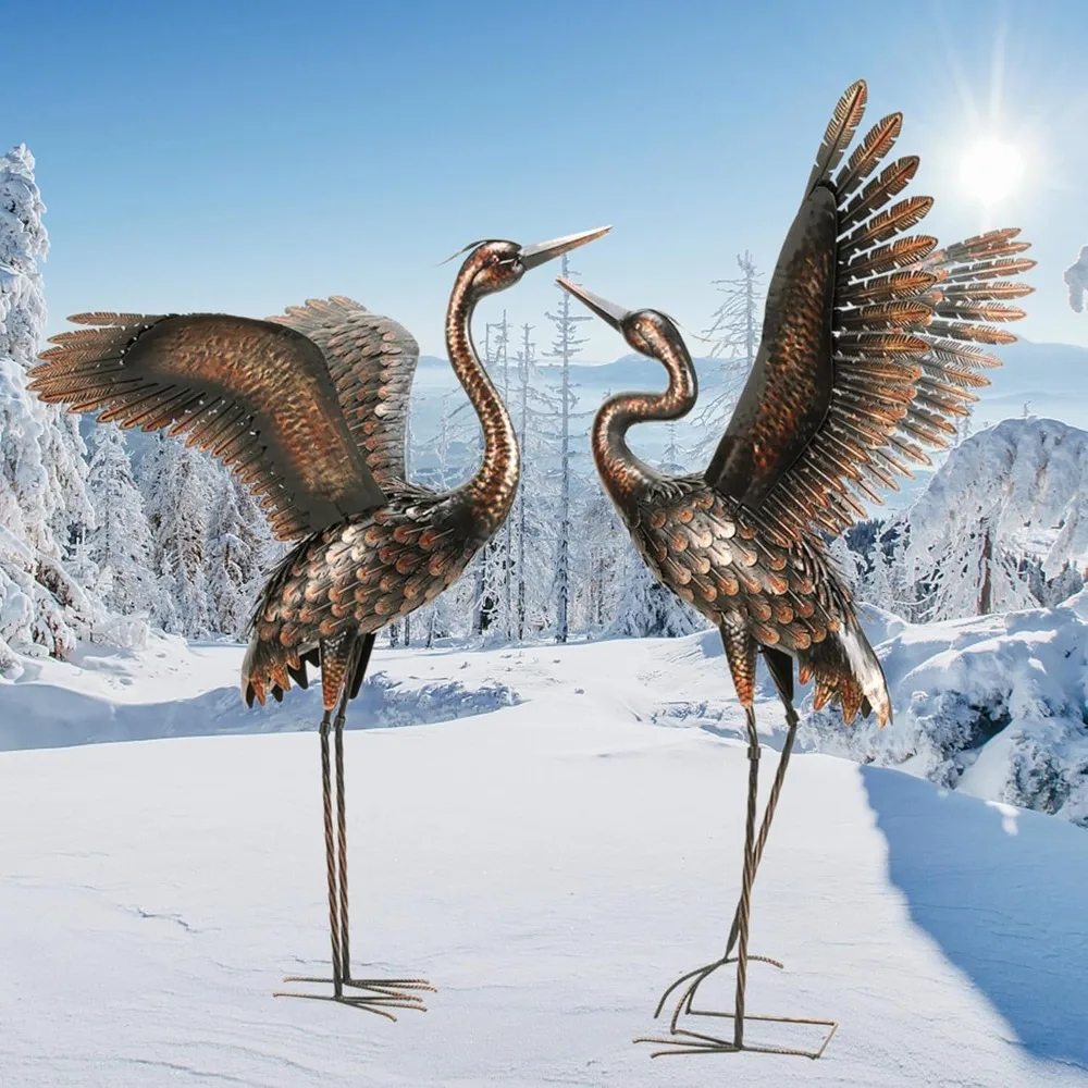 Blue Heron Metal Garden Statues- Set of 2- 46"