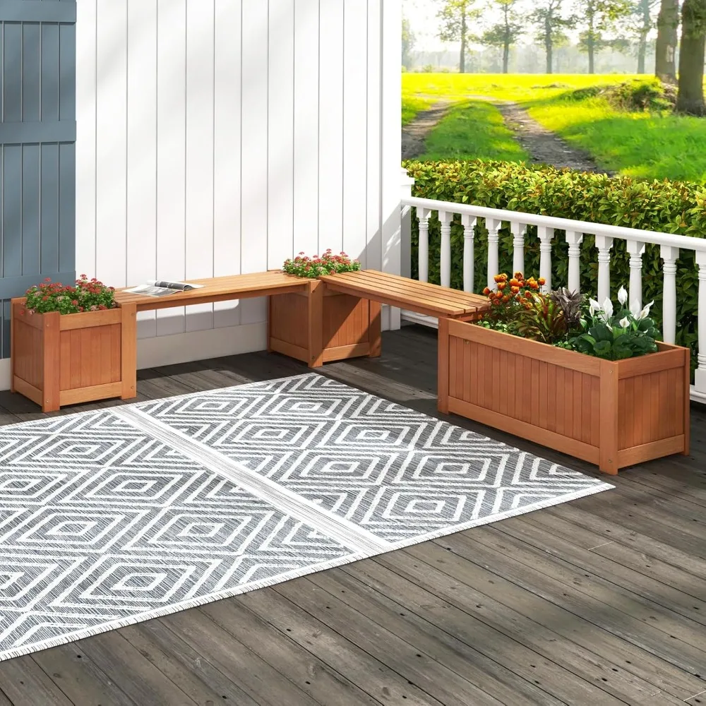 3-in-1 Outdoor Bench with Large Raised Beds and 2 Planter Boxes- Wood Raised Garden Bed with Open Base- Weather-Resistant - Image 2