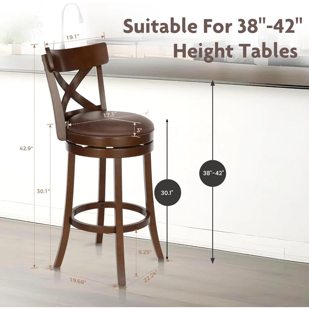 360 Degree Swivel Bar Stools- Kitchen Stools with Backs- 30-Inch Wooden Bar Stools- Upholstered - Image 2