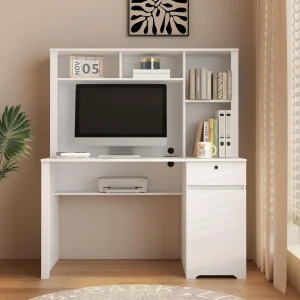 Computer Desk with Charging Station- Home Office Desk with Bookshelf and Drawer- Study Table- Storage and Lock,