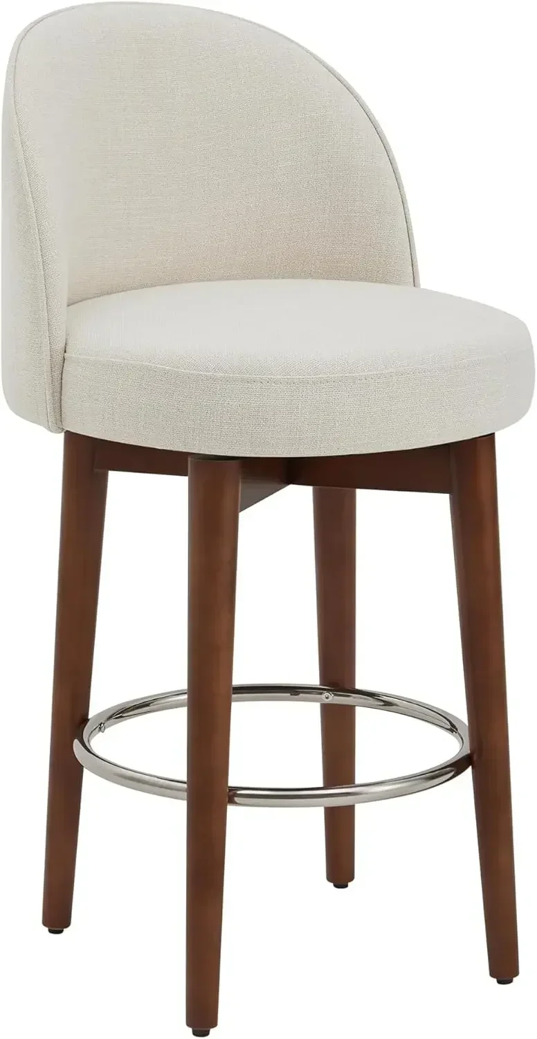 Set of 2 Counter-Height Bar Stools- FSC Certified Swivel Barstools for Kitchen Island- 26.4" H Seat Height- Linen Fabric - Image 4