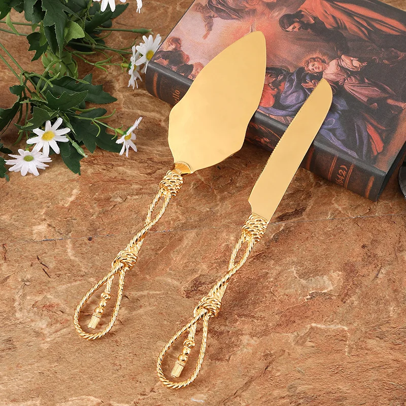 Wedding/Home Cake Knife And Server Set- 2-PCS Gold Cake Cutting Utensils- Engraved Cake Cutter and Serving Spatula for Wedding Party- 10 Styles - Image 6
