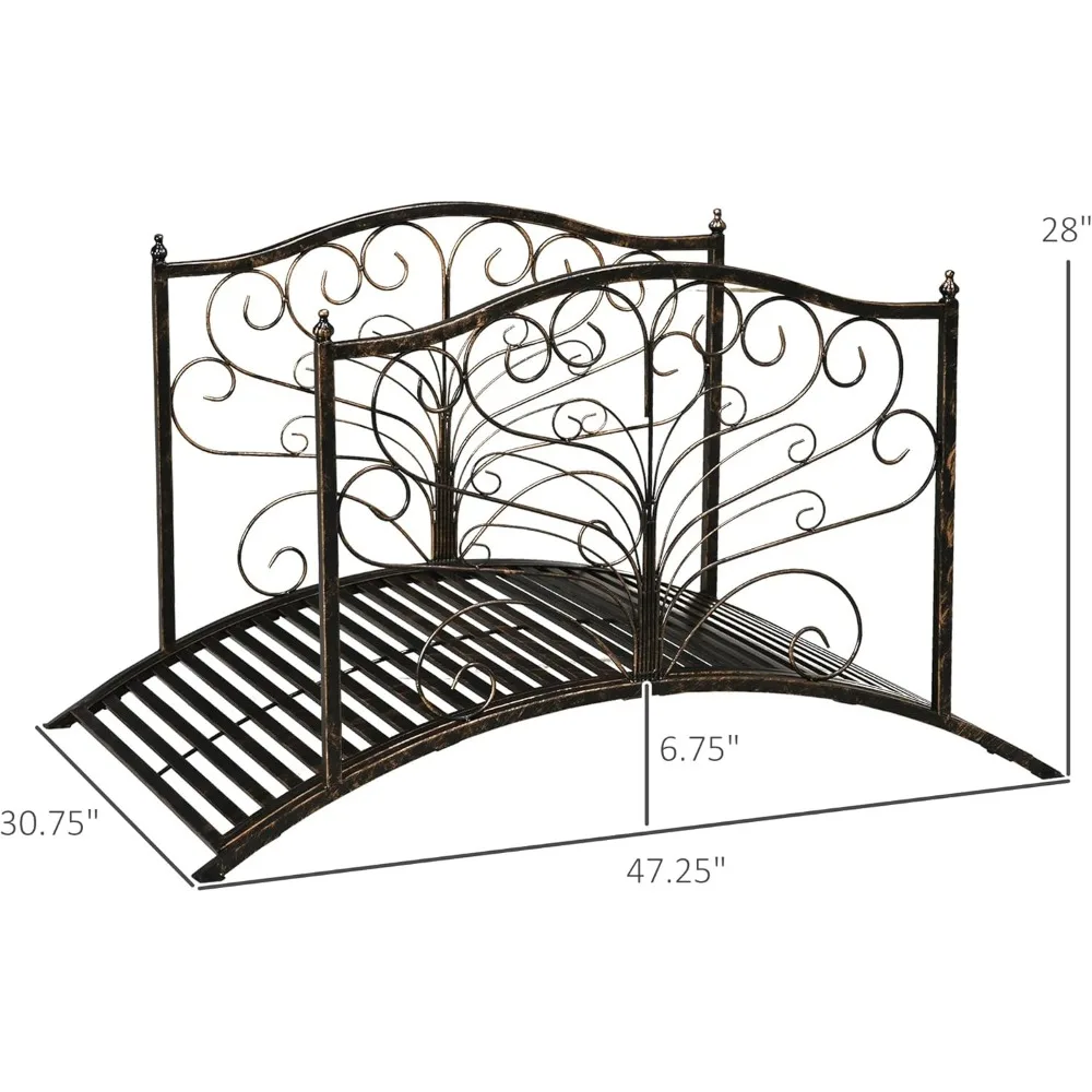4-FT Metal Garden Bridge- Side Rails- Arch Footbridge with Scrollwork- 440 lbs Capacity- Easy Assembly- Yard, Lawn, Garden - Image 5