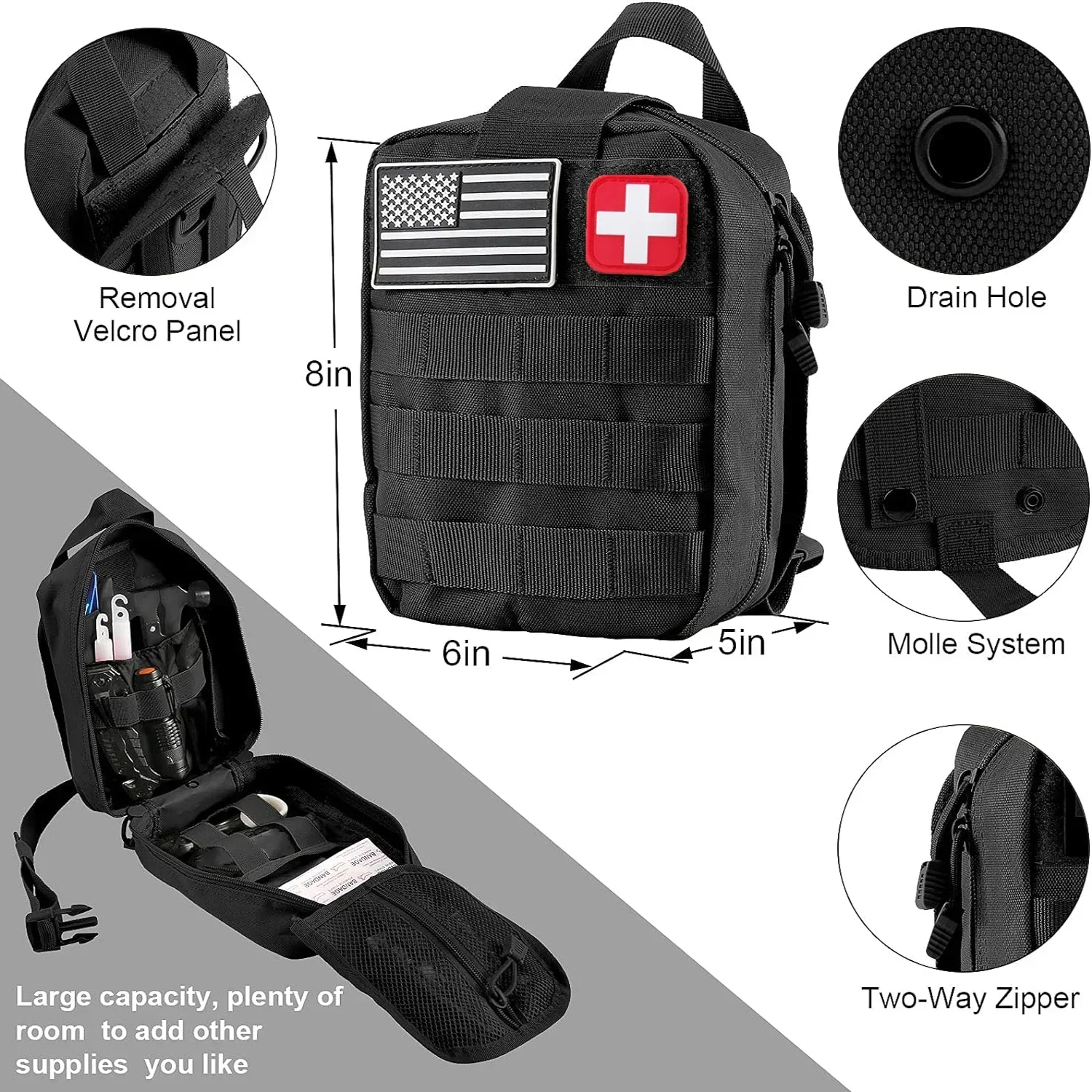 Full Set Survival First Aid Kit- Molle Outdoor Emergency Kit- Camping, Hiking, Home, Car, or Truck- Trauma Bag - Image 6