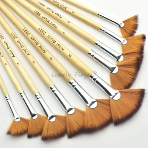 5/10-pcs Fan Paint Brush Set- Soft Nylon Bristles- Wooden Handles- for Acrylic, Watercolor, Oil & Gouache Painting
