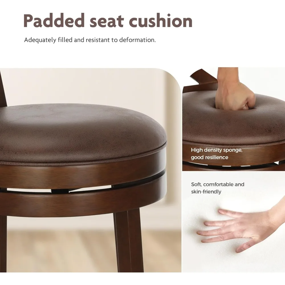 360 Degree Swivel Bar Stools- Kitchen Stools with Backs- 30-Inch Wooden Bar Stools- Upholstered - Image 4