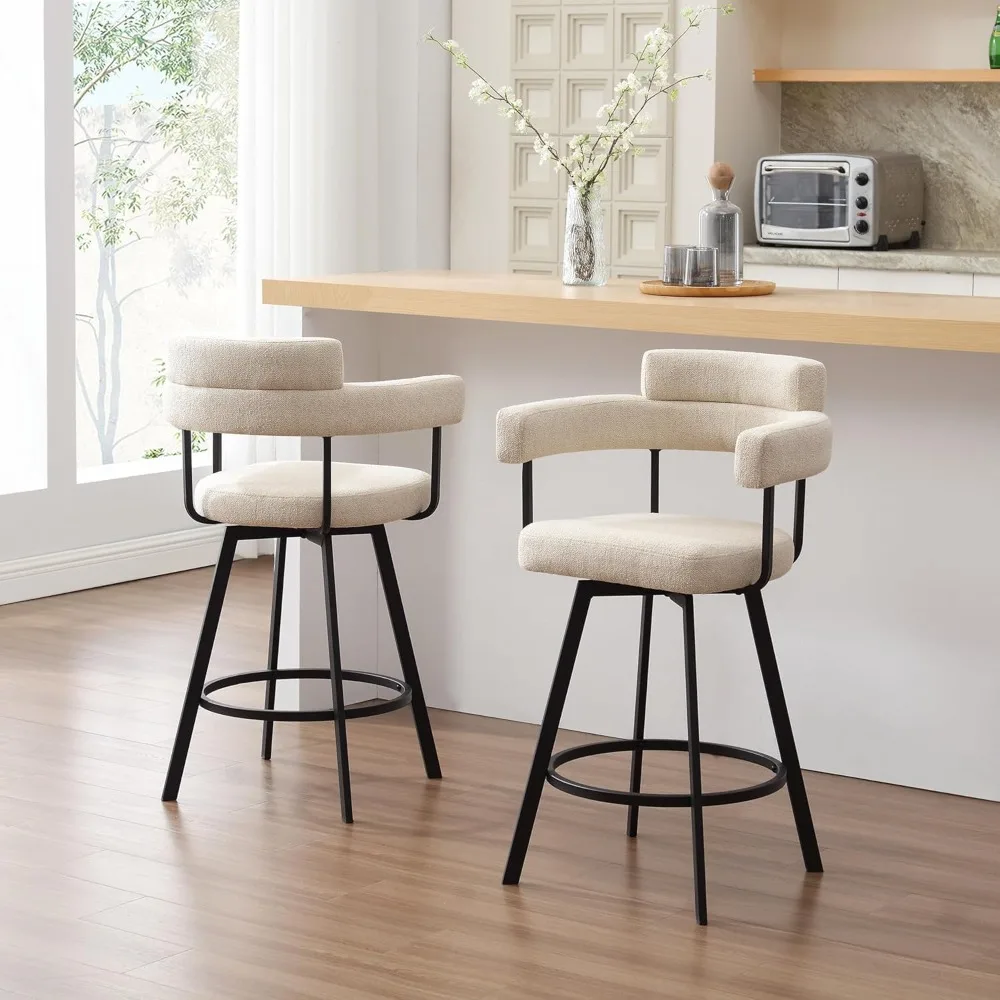 Set of 4- 26’’ Swivel Counter-Height Bar Stools- Round Back- Linen Upholstered Barstools with Round Footrest- 4 Colors - Image 6