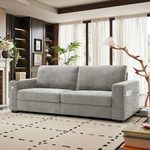 Couch for Living Room- Comfy Sofa with Medium Firm Seat Cushion- Removable Cover- Wide Armrest- USB/Type-C Port