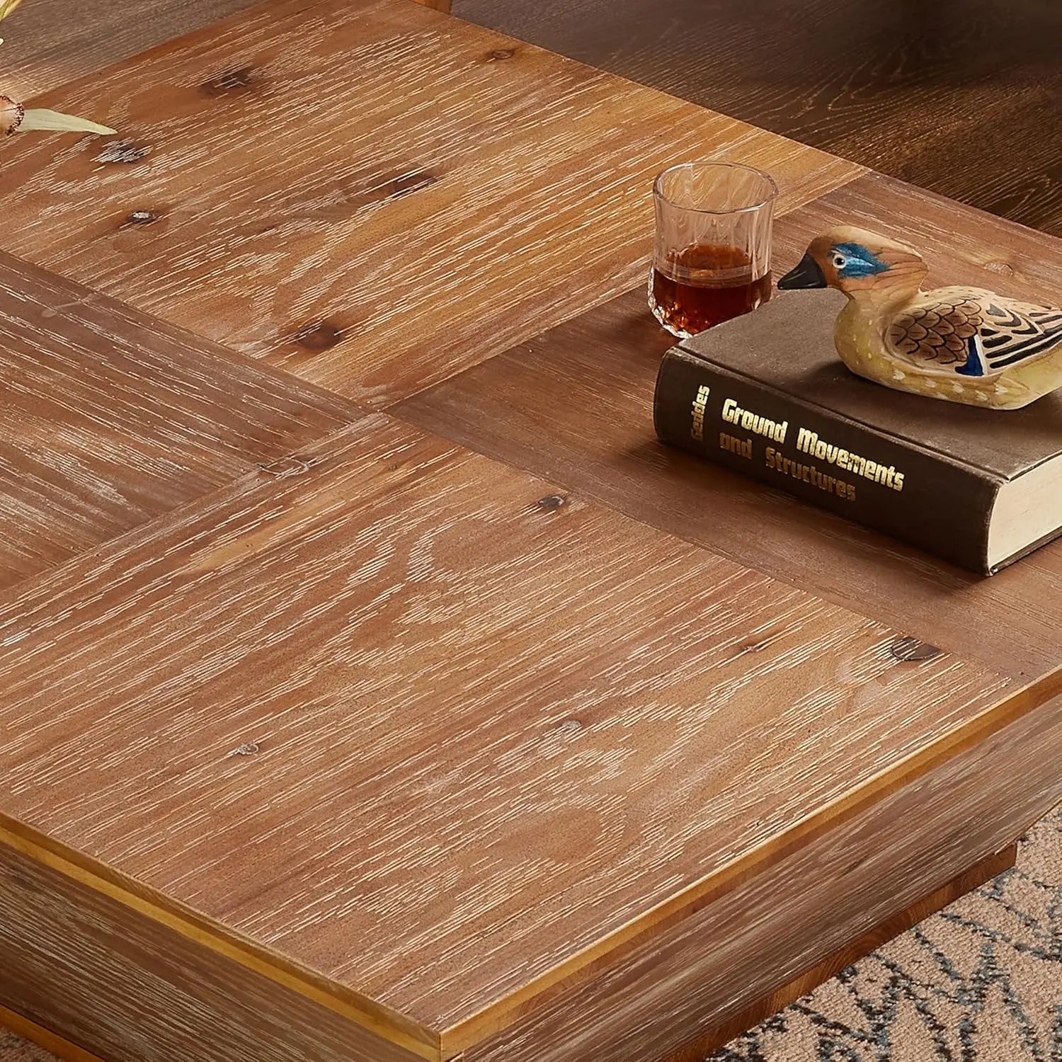 Square Wood Coffee Table- Lift-top Farmhouse Coffee Table with Storage - Image 4