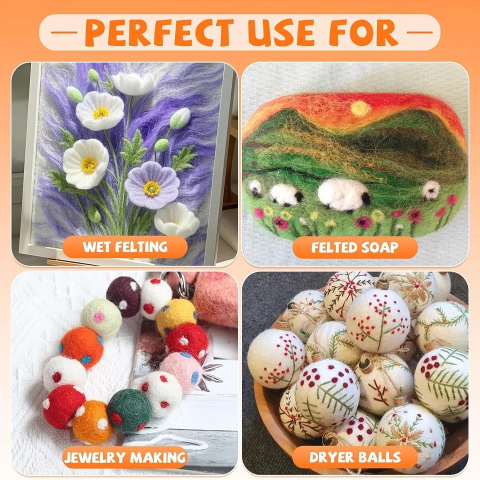 96-Pcs Wool Roving Yarn- Multicolor- Doll Making- Hand Spinning- Wool Wet and Dry Felting - Image 5