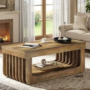 Coffee Table with Storage- 47-Inch Rectangle Living Room Table- 2-Tier Cocktail/Tea Table