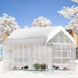10'x 16' Aluminum and Polycarbonate Greenhouse- Adjustable Roof Vent- Sliding Door