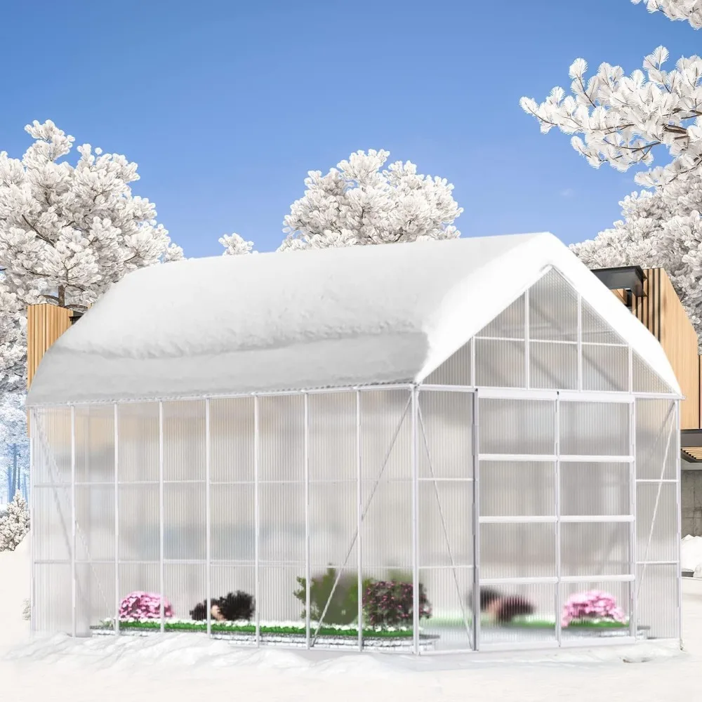 10'x 16' Aluminum and Polycarbonate Greenhouse- Adjustable Roof Vent- Sliding Door