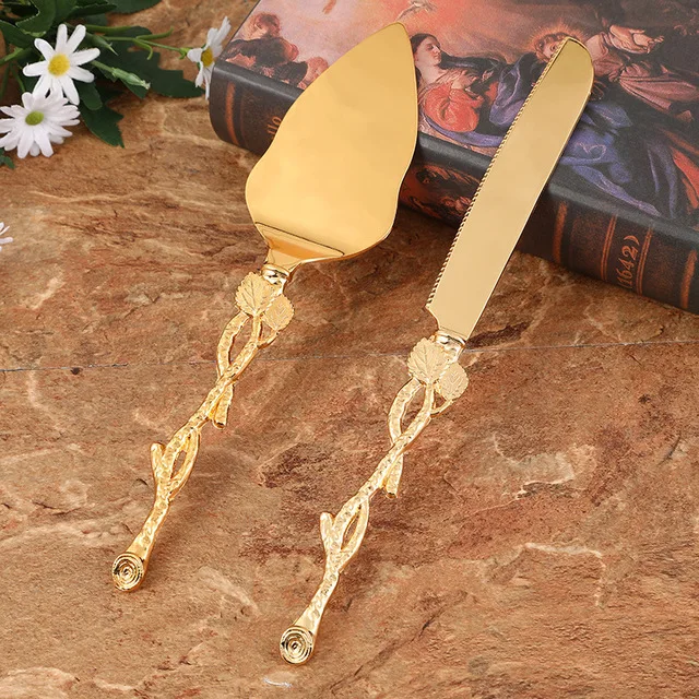 Wedding/Home Cake Knife And Server Set- 2-PCS Gold Cake Cutting Utensils- Engraved Cake Cutter and Serving Spatula for Wedding Party- 10 Styles - Image 8