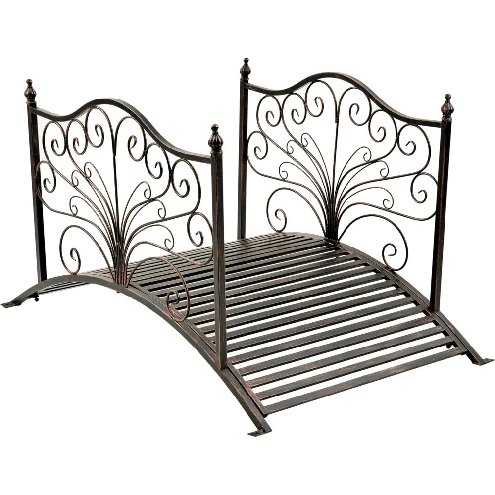 4-FT Metal Garden Bridge- Side Rails- Arch Footbridge with Scrollwork- 440 lbs Capacity- Easy Assembly- Yard, Lawn, Garden - Image 2