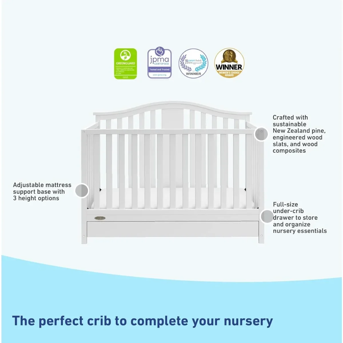 White 4-in-1 Convertible Crib and Drawer Combo- Newborn to Toddler to Full Size Bed - Eco-Friendly Nursery Solution - Image 5