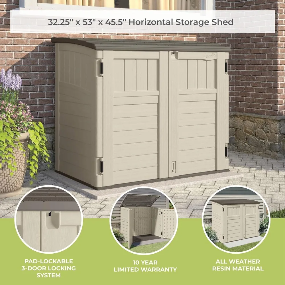 34 Cu Ft Capacity Horizontal Outdoor Storage Shed- Garbage Cans- Garden Accessories- Backyard, and Patio Use- Rodent Proof, Waterproof- Rot Proof - Image 2