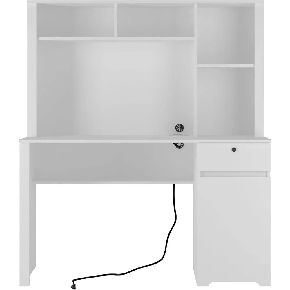 Computer Desk with Charging Station- Home Office Desk with Bookshelf and Drawer- Study Table- Storage and Lock, - Image 5